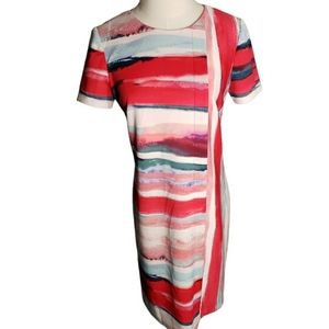 Vince Camuto Sheath Dress 6 Abstract Artsy Stripes Impressionist Scuba Texture